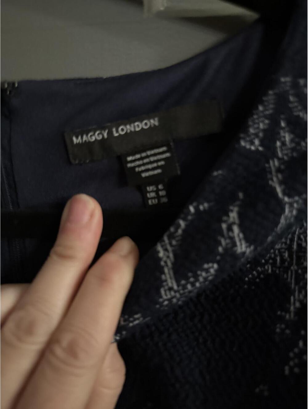 Maggy London Knee Length Navy Jacquard Dress Size 6 - Picture 4 of 5